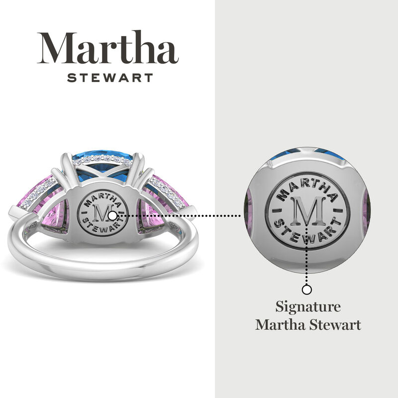 Martha Stewart 8ctw. Cushion Blue Topaz, Pink Sapphire & Lab Grown Diamond Three Stone Ring In Sterling Silver image number null